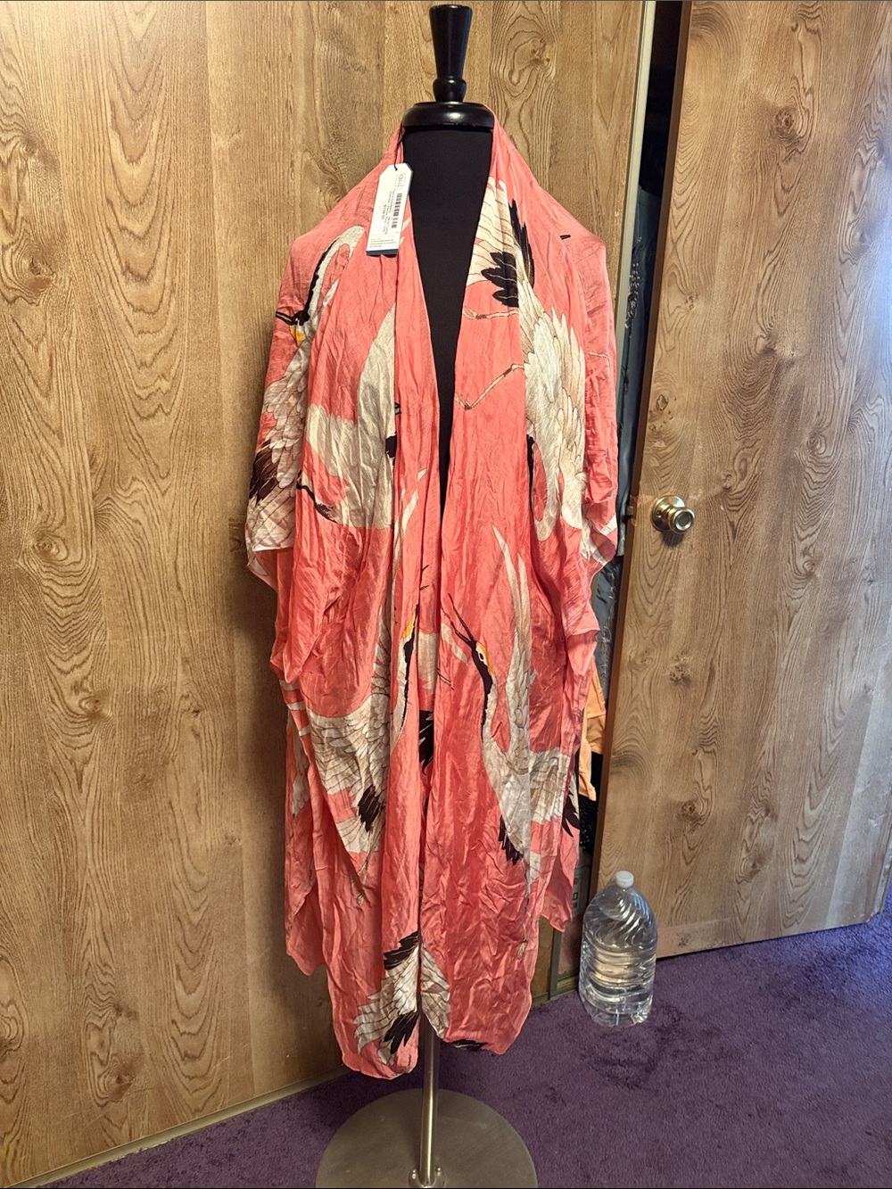 NWT-Coral Crane Print Kimono Duster